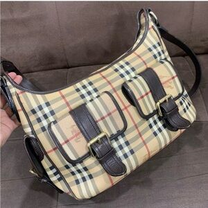 💯 Authentic Burberry Haymarket Crossbody Shoulder Bag Rare y2K Purse Handbag